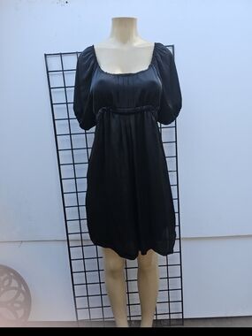 Trinity Black Puff-Sleeve Empire Waist Mini Dress